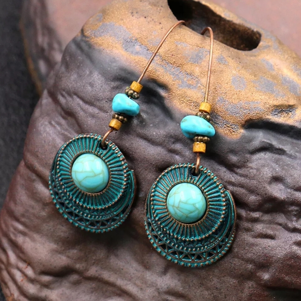 Turquoise & Bronze Bohemian Earrings